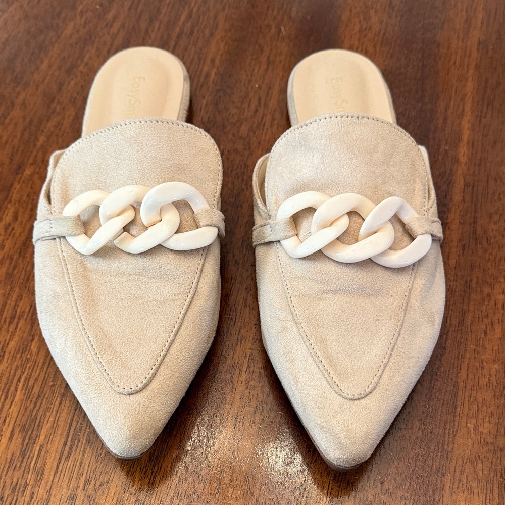 Chic Beige Chain Detail Mules